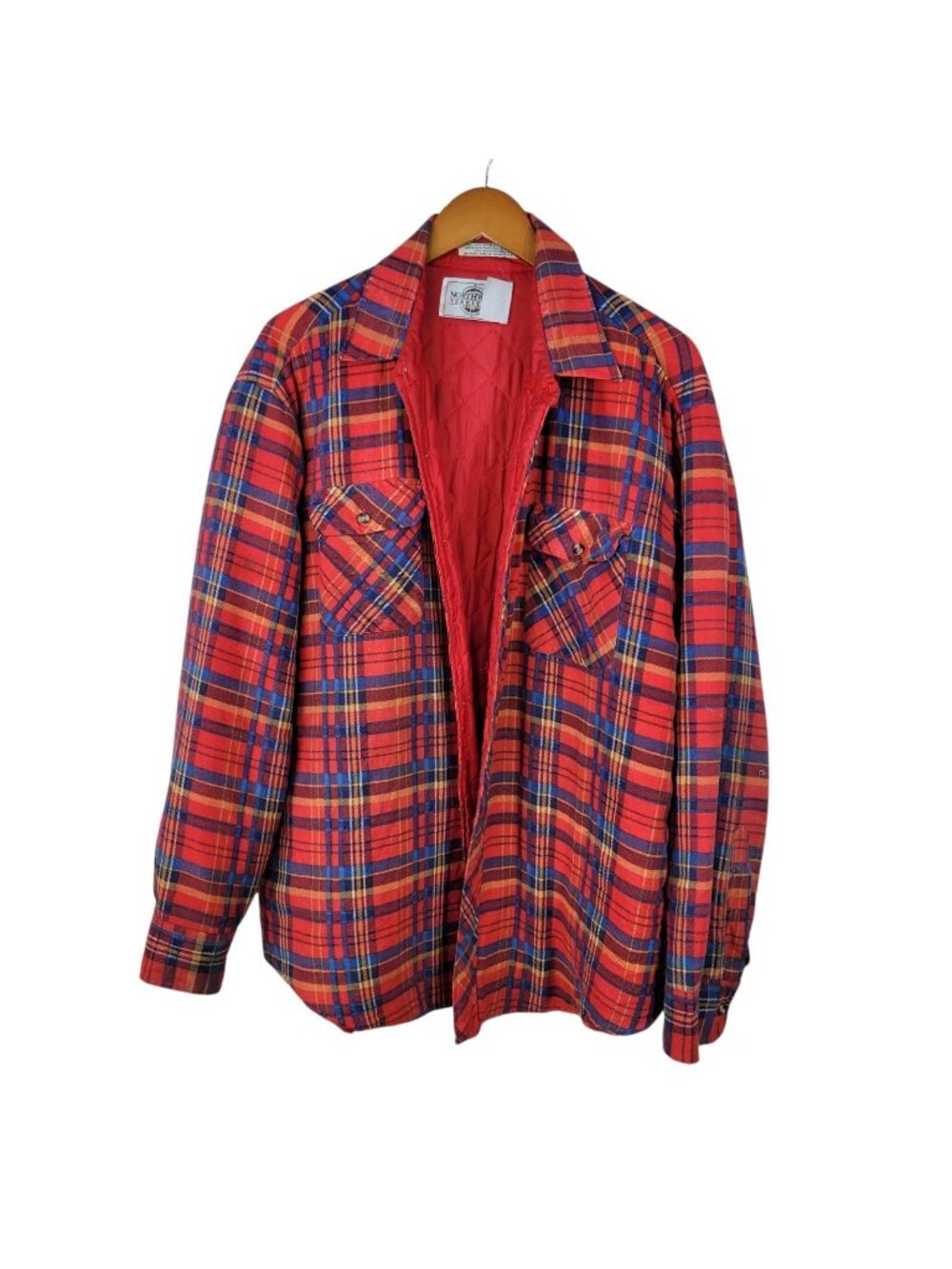 Vintage Worn Mens Quilted Plaid Shirt Jacket Shacket Coat Size XL Red Distressed